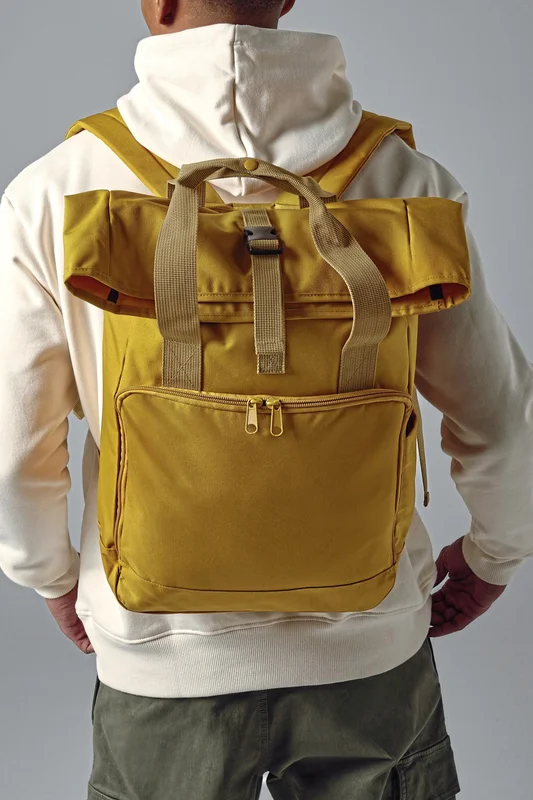 Recycled Twin Handle Roll-Top Laptop Backpack • BagBase