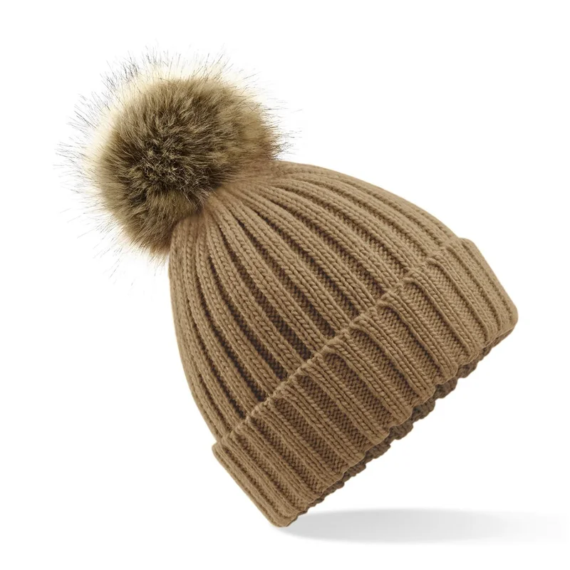 Faux Fur Pop Pom Chunky Beanie • Beechfield