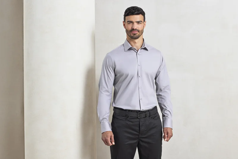 Men´s Stretch Fit Poplin Long Sleeve Cotton Shirt • Premier Workwear