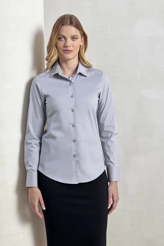 Women´s Stretch Fit Poplin Long Sleeve Cotton Shirt • Premier Workwear