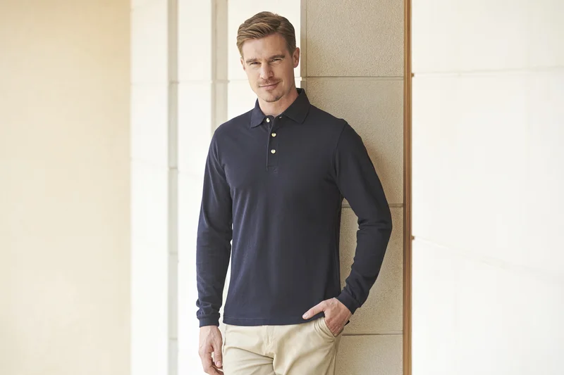 Long Sleeved Cotton Piqué Polo Shirt • Henbury
