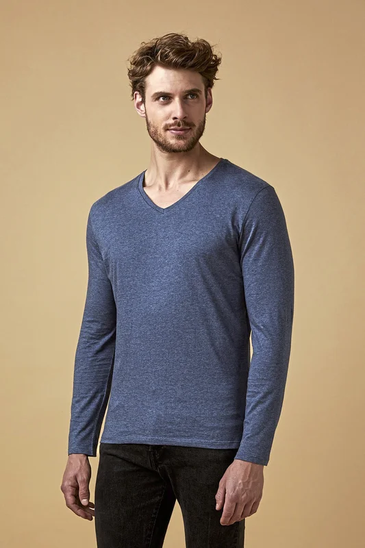 Men´s V-Neck T-Shirt Long Sleeve • X.O by Promodoro