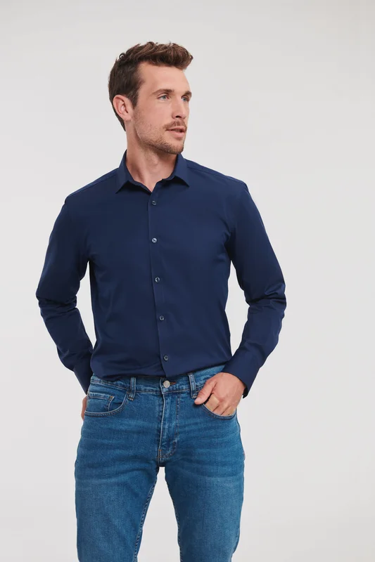 Men's Long Sleeve Fitted Ultimate Stretch Shirt • Russell Athletic Collection
