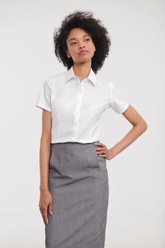 Ladies' Short Sleeve Tailored Herringbone Shirt • Russell Athletic Collection